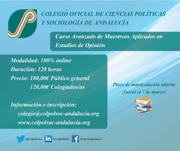 Matrícula ¡Curso Avanzado de Muestreos Aplicados en Estudios de Opinión + Precolegiación!